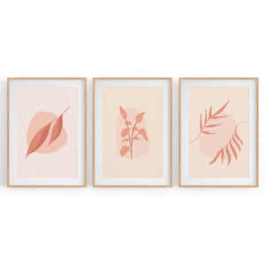 Set of Peach & Pink Leaves Pastel Abstract Wall Art - The Affordable Art Company