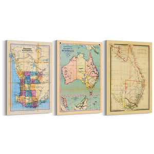 Set of Vintage Old Maps of Australia Wall Art - The Affordable Art Company