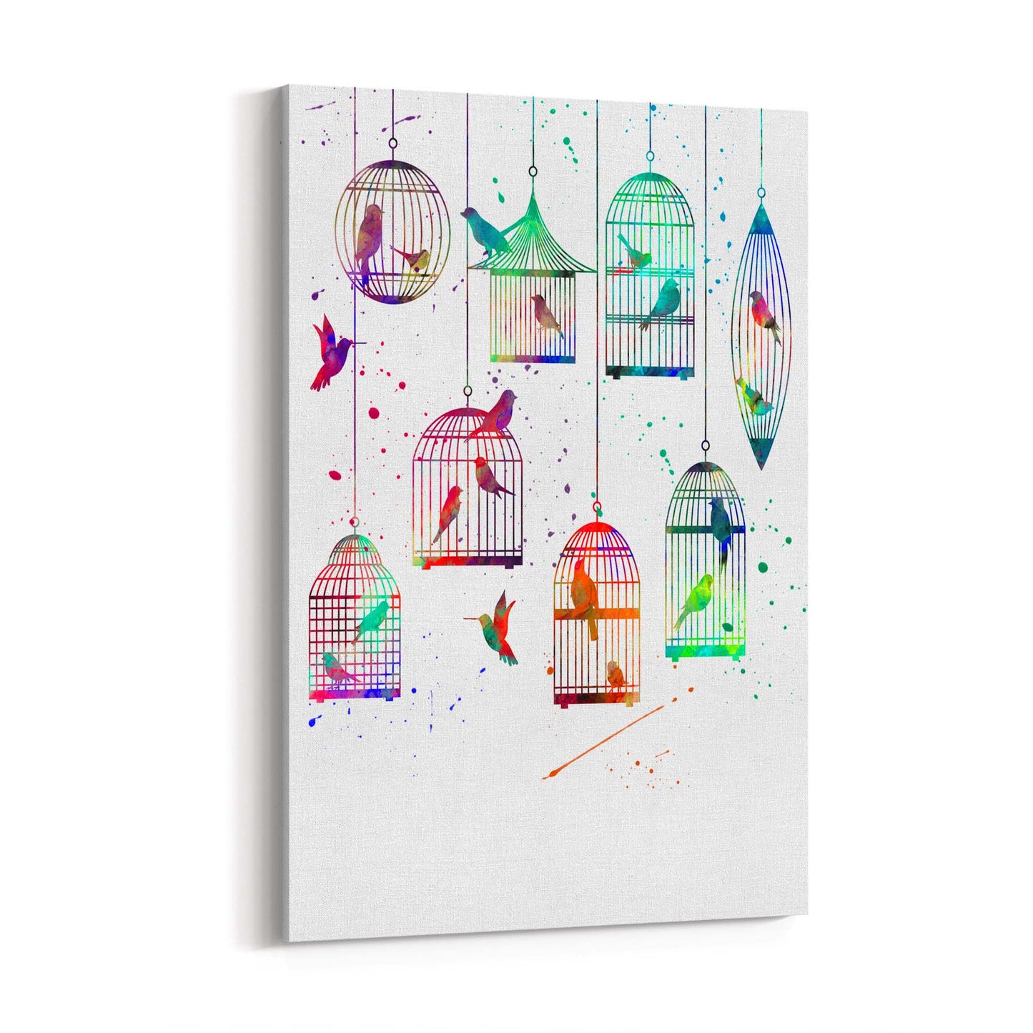 Watercolour Birds in Cages Cute Animal Wall Art - The Affordable Art Company