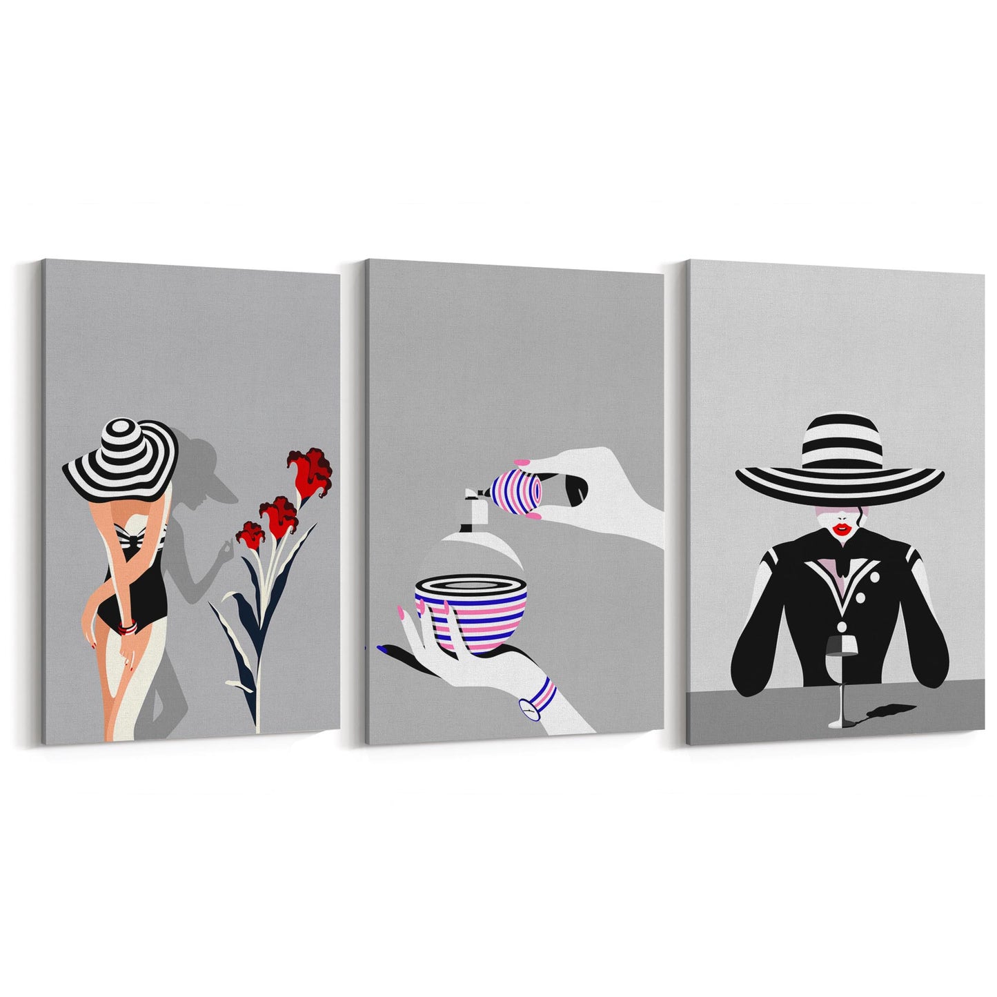 Set of Retro Girl Black and White Fashion Wall Art - The Affordable Art Company