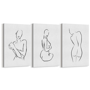 Set of 3 Nude Line Drawing Woman Wall Art - The Affordable Art Company