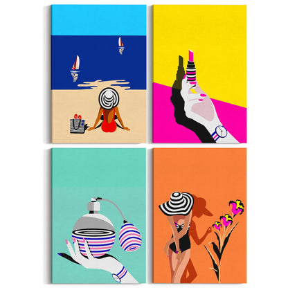 Set of 4 Retro Style Fashion Inspired Colourful Designs Wall Art - The Affordable Art Company