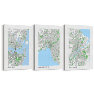 Set of Sydney, Melbourne & Brisbane Map Wall Art - The Affordable Art Company
