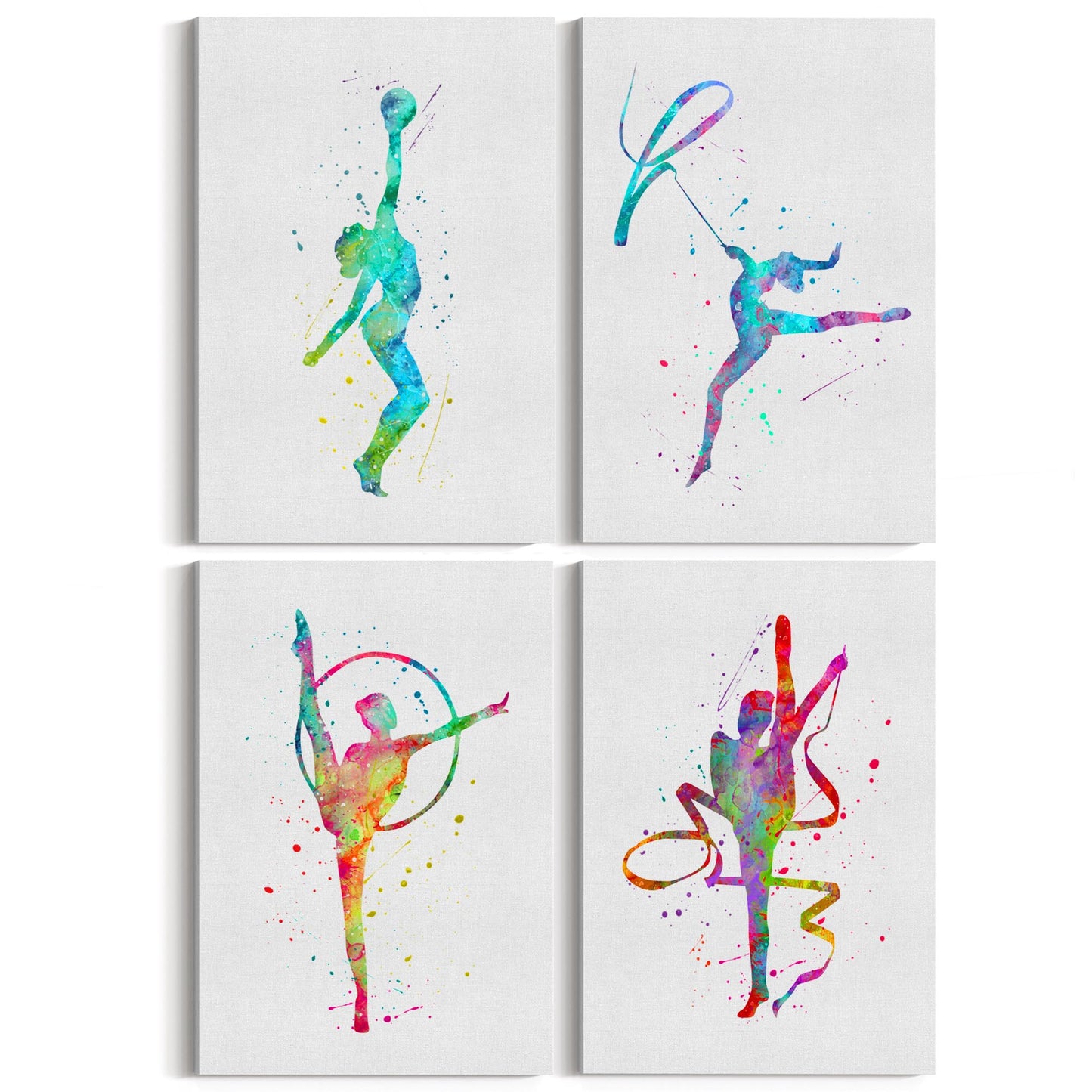 Set of 4 Cute Gymnastics Paintings Children's Bedroom Wall Art - The Affordable Art Company