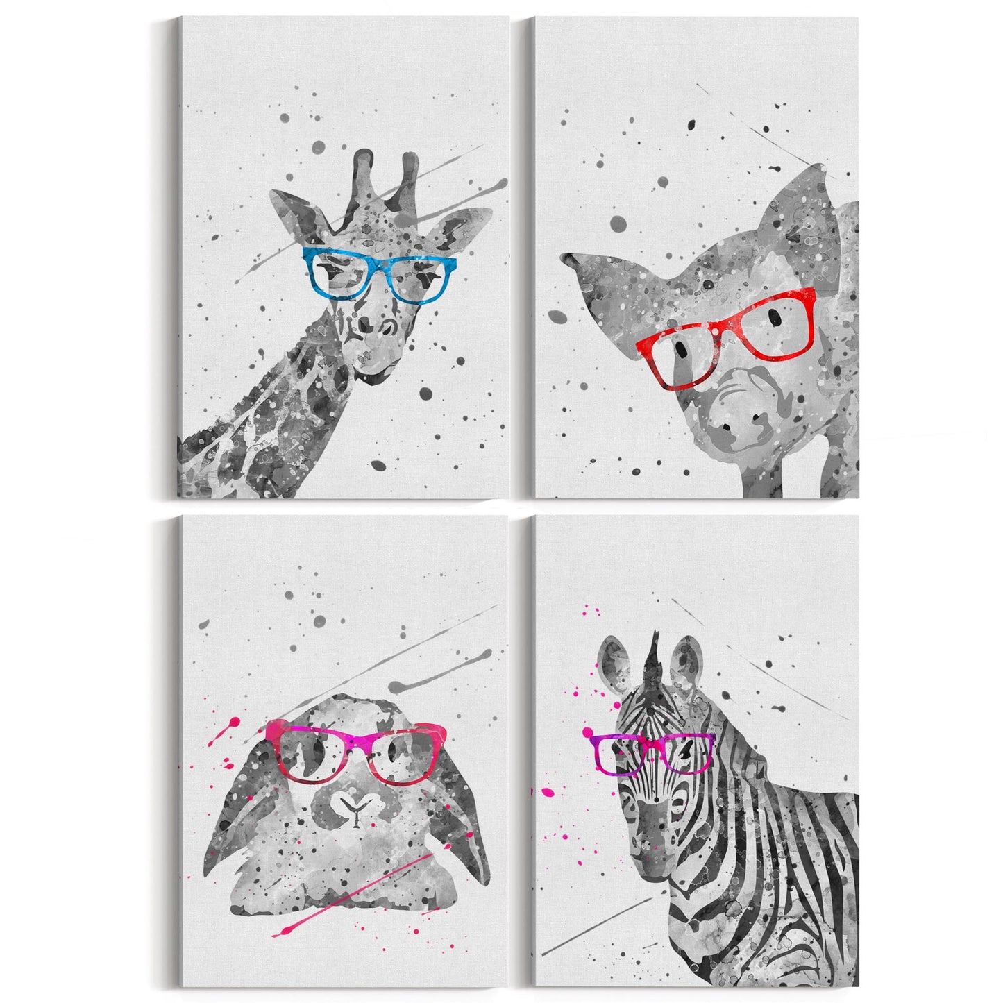Set of 4 Cute Baby Nursery Clever Animal Paintings Wall Art - The Affordable Art Company