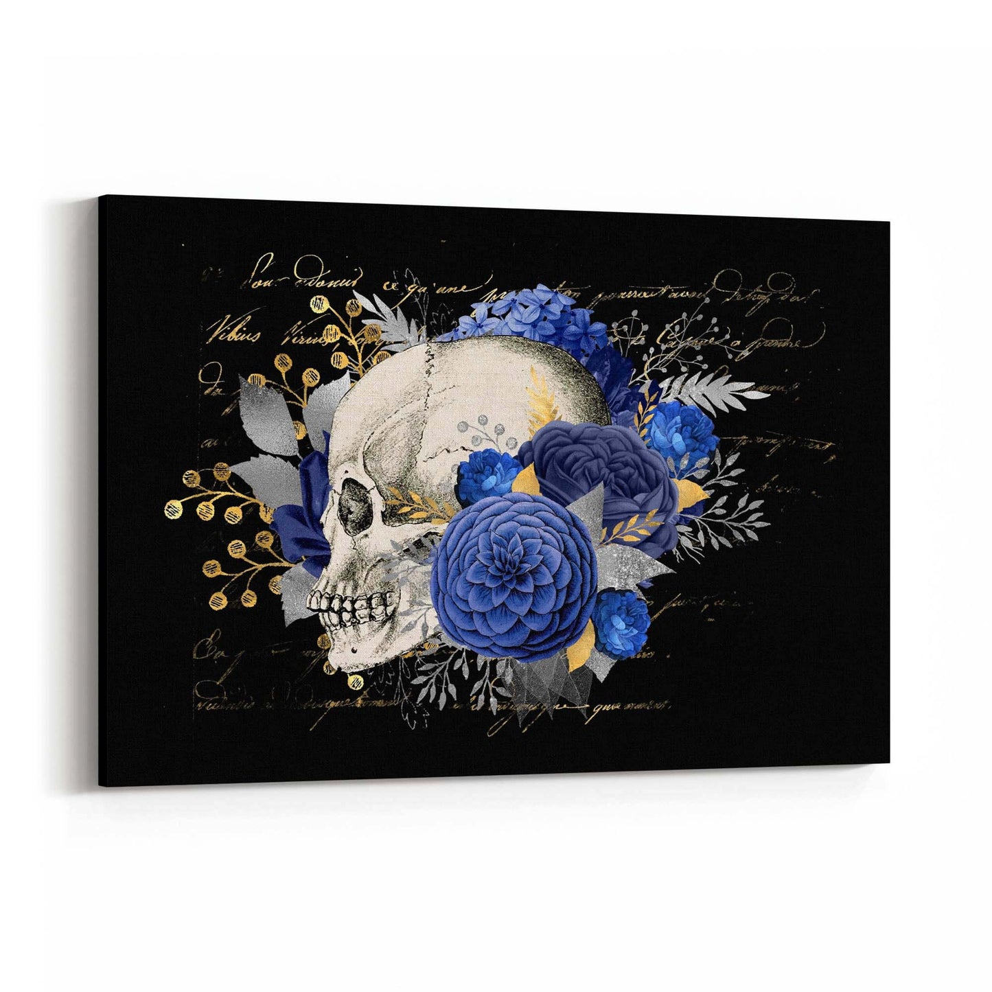 Blue Floral Skull Fashion Girls Bedroom Wall Art #2 - The Affordable Art Company