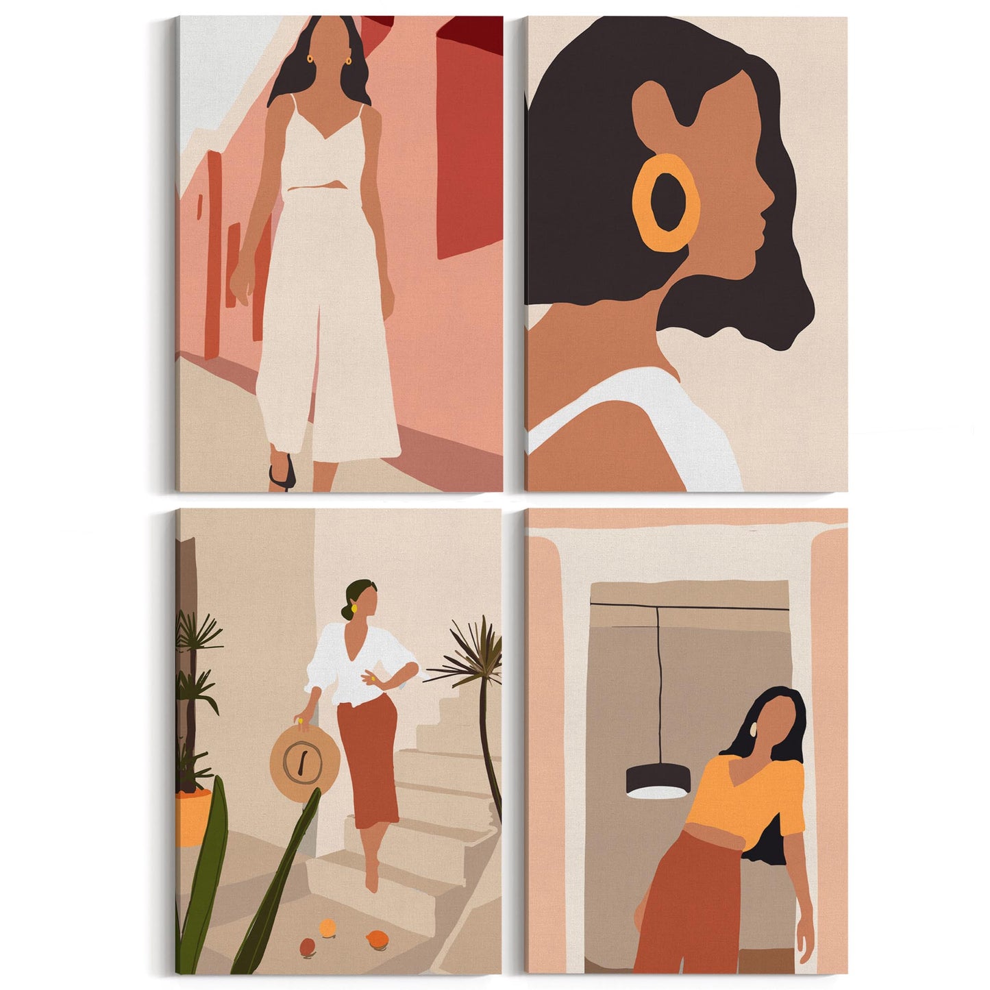 Set of 4 Retro Fashion Girl's Bedroom Minimal Wall Art - The Affordable Art Company