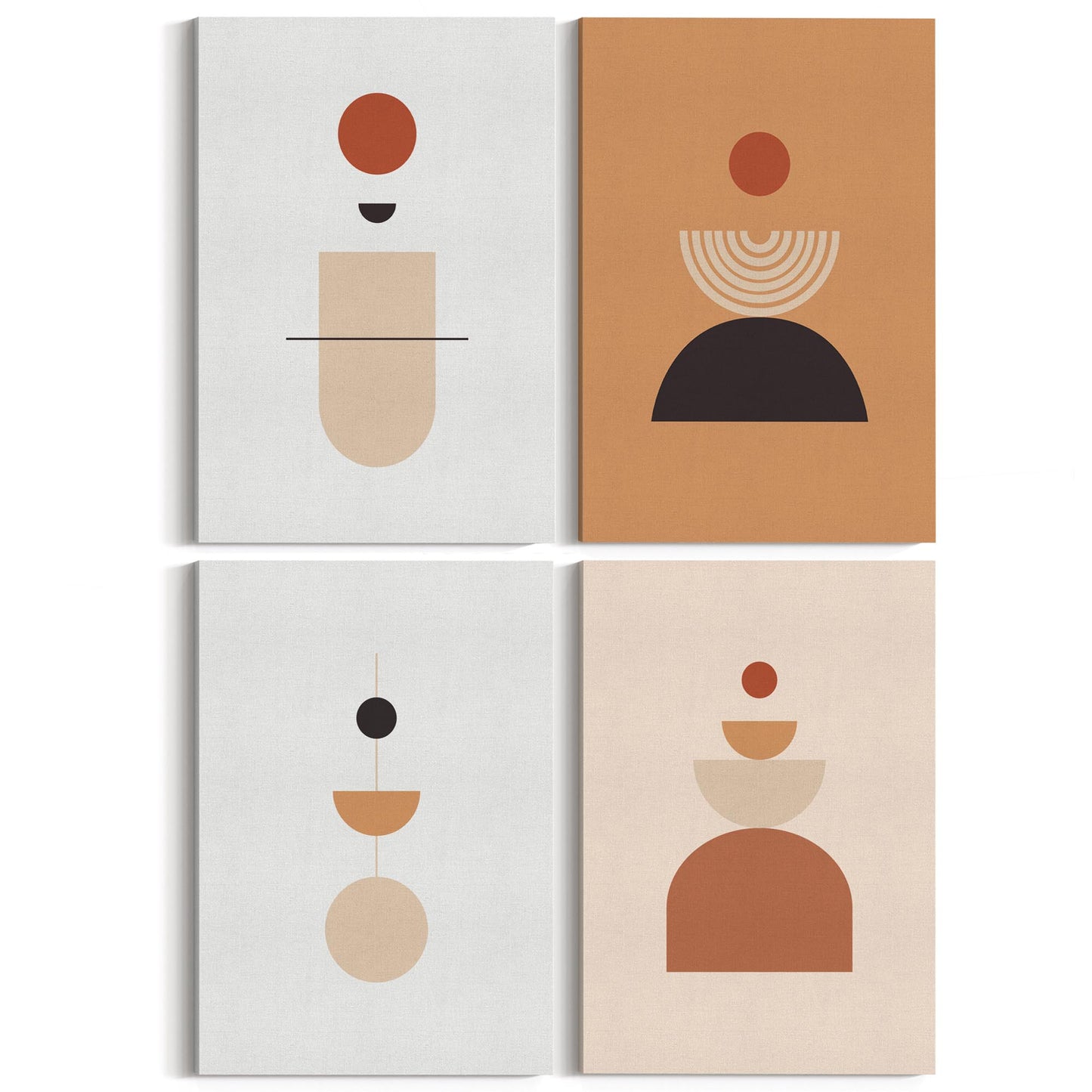 Set of 4 Minimal Peach Abstract Shape Design Wall Art - The Affordable Art Company