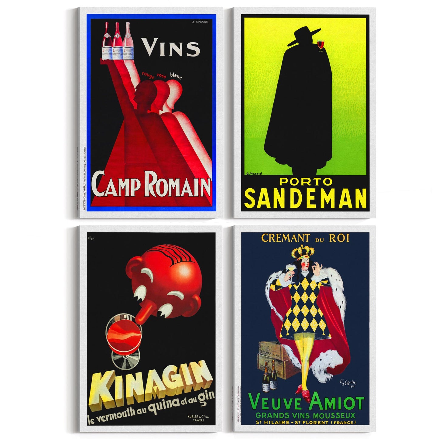 Set of 4 Vintage French Wine Advertisements Wall Art - The Affordable Art Company