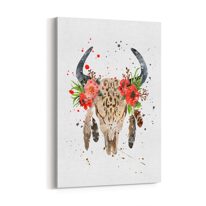 Floral Cow Skull Boho Chic Wall Art - The Affordable Art Company