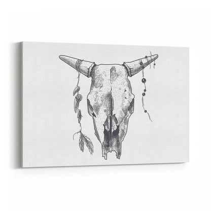 Tribal Cow Skull Drawing Boho Style Wall Art #2 - The Affordable Art Company