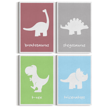 Set of 4 Cute Dinosaur Nursery Designs Wall Art - The Affordable Art Company