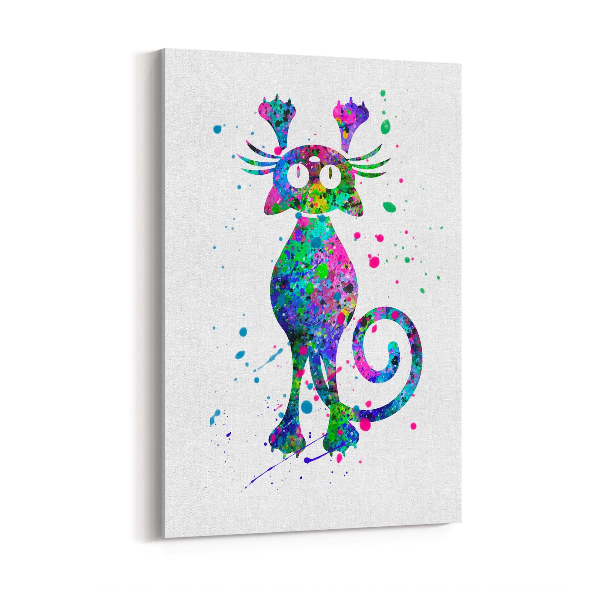 Cute Cat Painting Colourful Animal Wall Art #1 - The Affordable Art Company