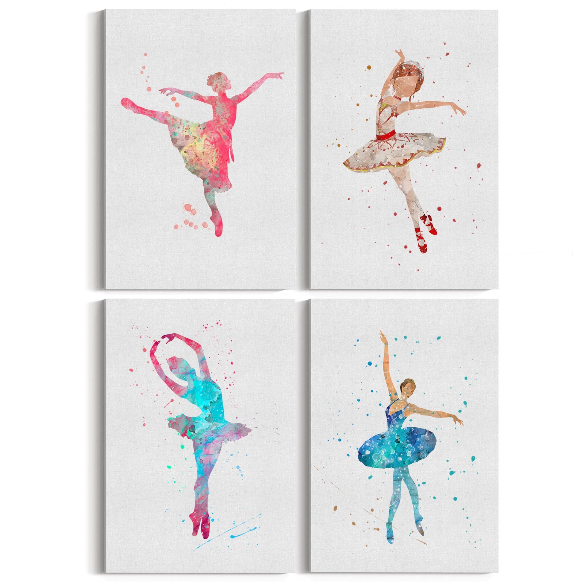 Set of 4 Cute Dancing Ballerina Nursery Paintings Wall Art - The Affordable Art Company