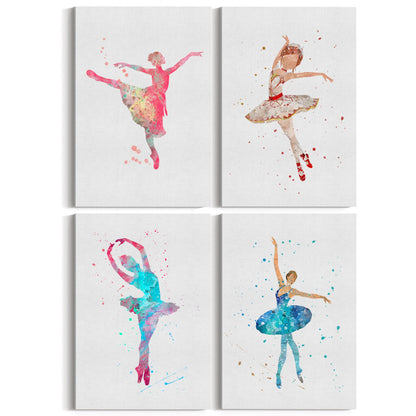 Set of 4 Cute Dancing Ballerina Nursery Paintings Wall Art - The Affordable Art Company