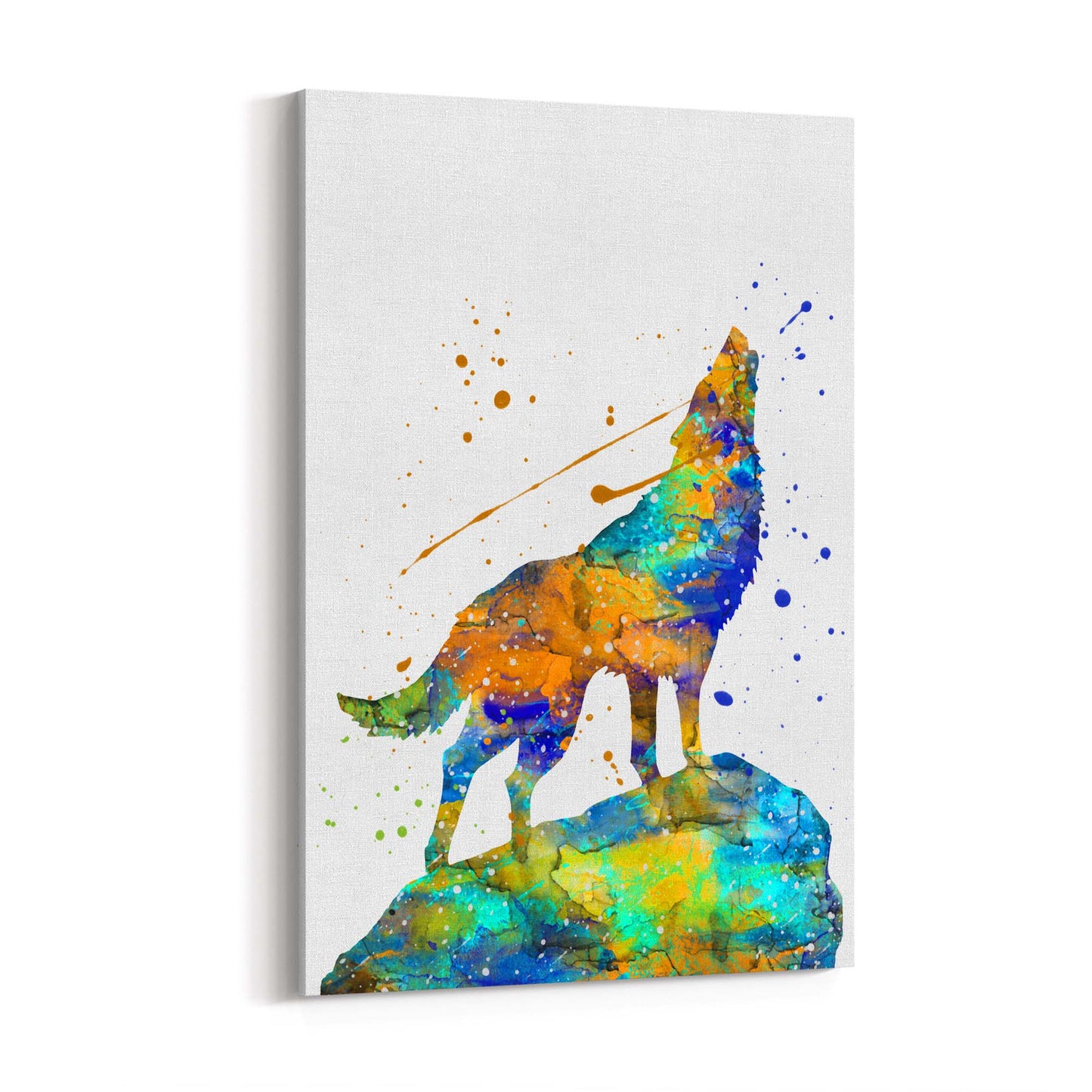 Lone Wolf Howling Animal Colourful Wall Art - The Affordable Art Company