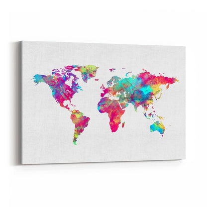 Watercolour World Map Colourful Wall Art - The Affordable Art Company