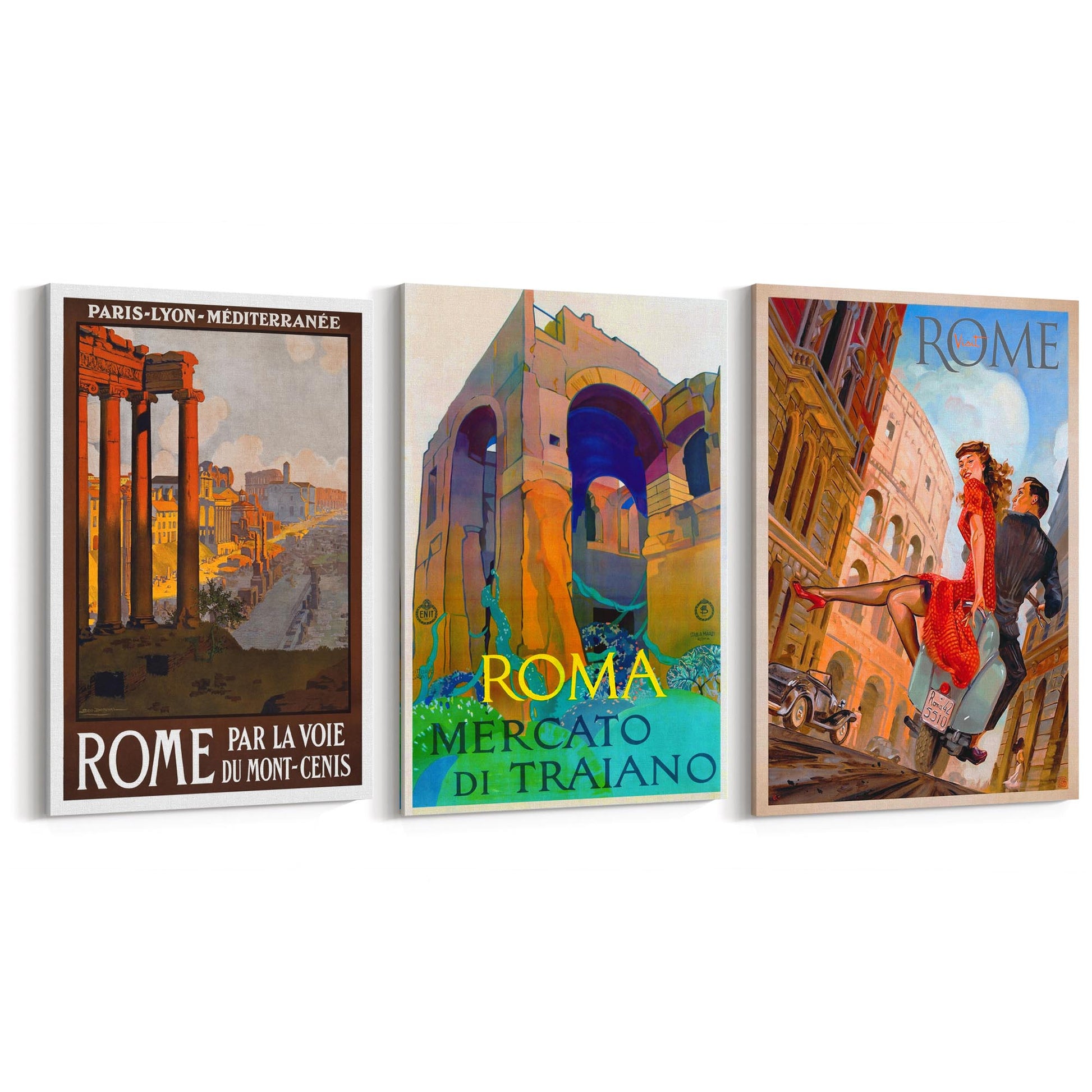 Set of Vintage Rome Italian Travel Advert Wall Art - The Affordable Art Company