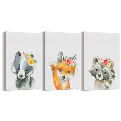Set of Cute Baby Woodland Animals Nursery Wall Art #2 - The Affordable Art Company