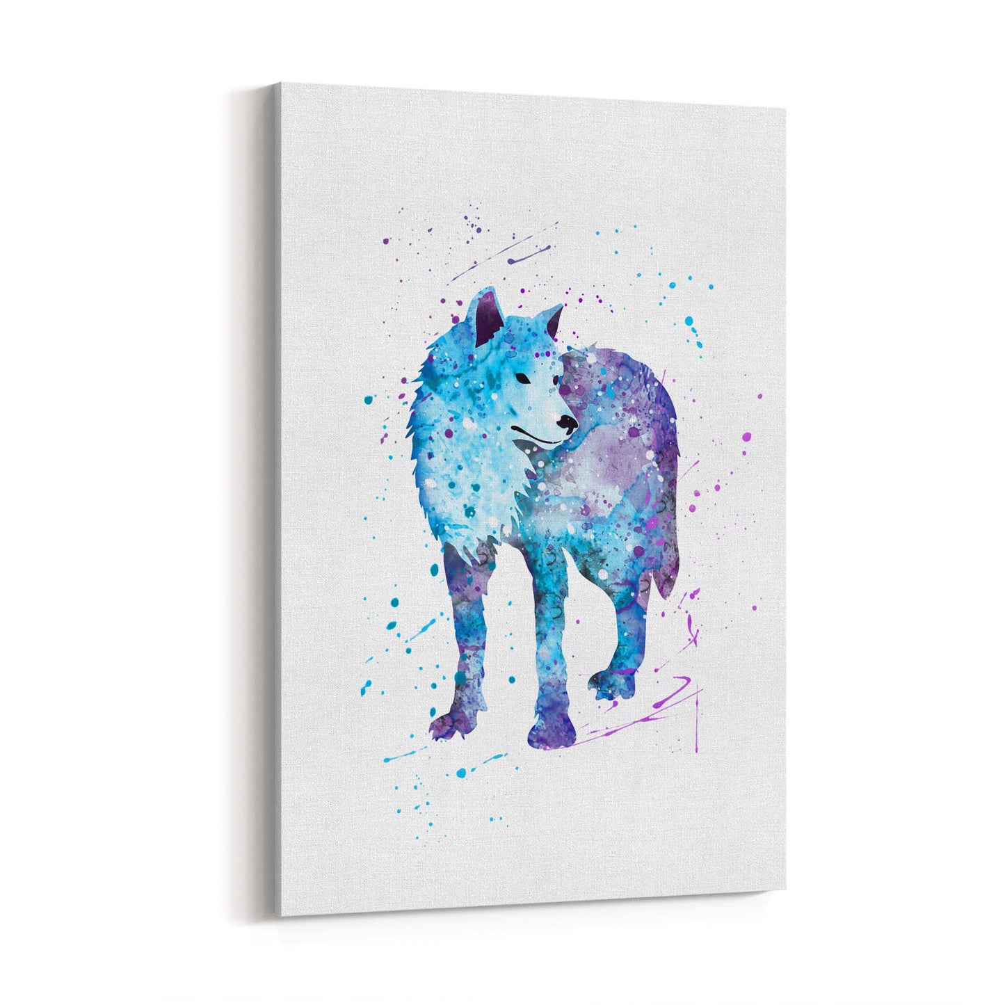 Blue Lone Wolf Cute Animal Painting Wall Art - The Affordable Art Company