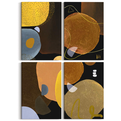 Set of 4 Abstract Yellow, Orange and Black Shape Painting Wall Art - The Affordable Art Company