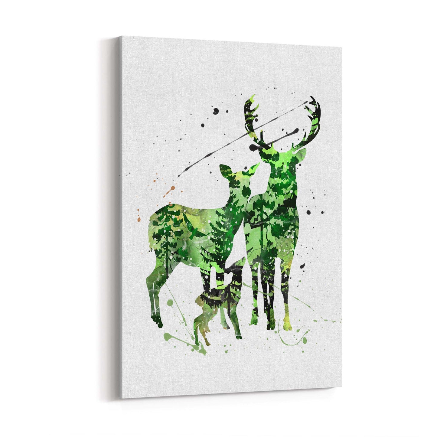 Deer Family Painting Nursery Green Animal Wall Art - The Affordable Art Company