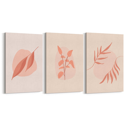 Set of Peach & Pink Leaves Pastel Abstract Wall Art - The Affordable Art Company