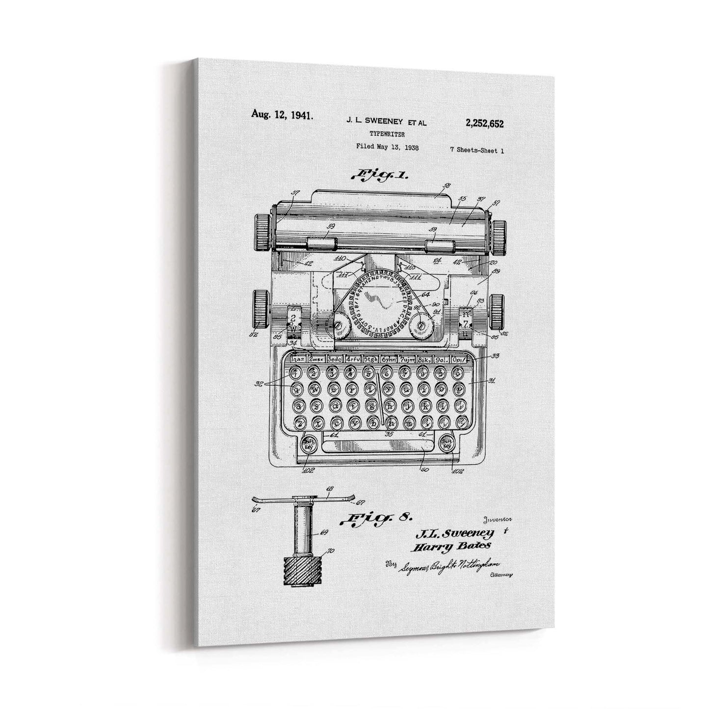 Vintage Typewriter White Patent Wall Art #3 - The Affordable Art Company