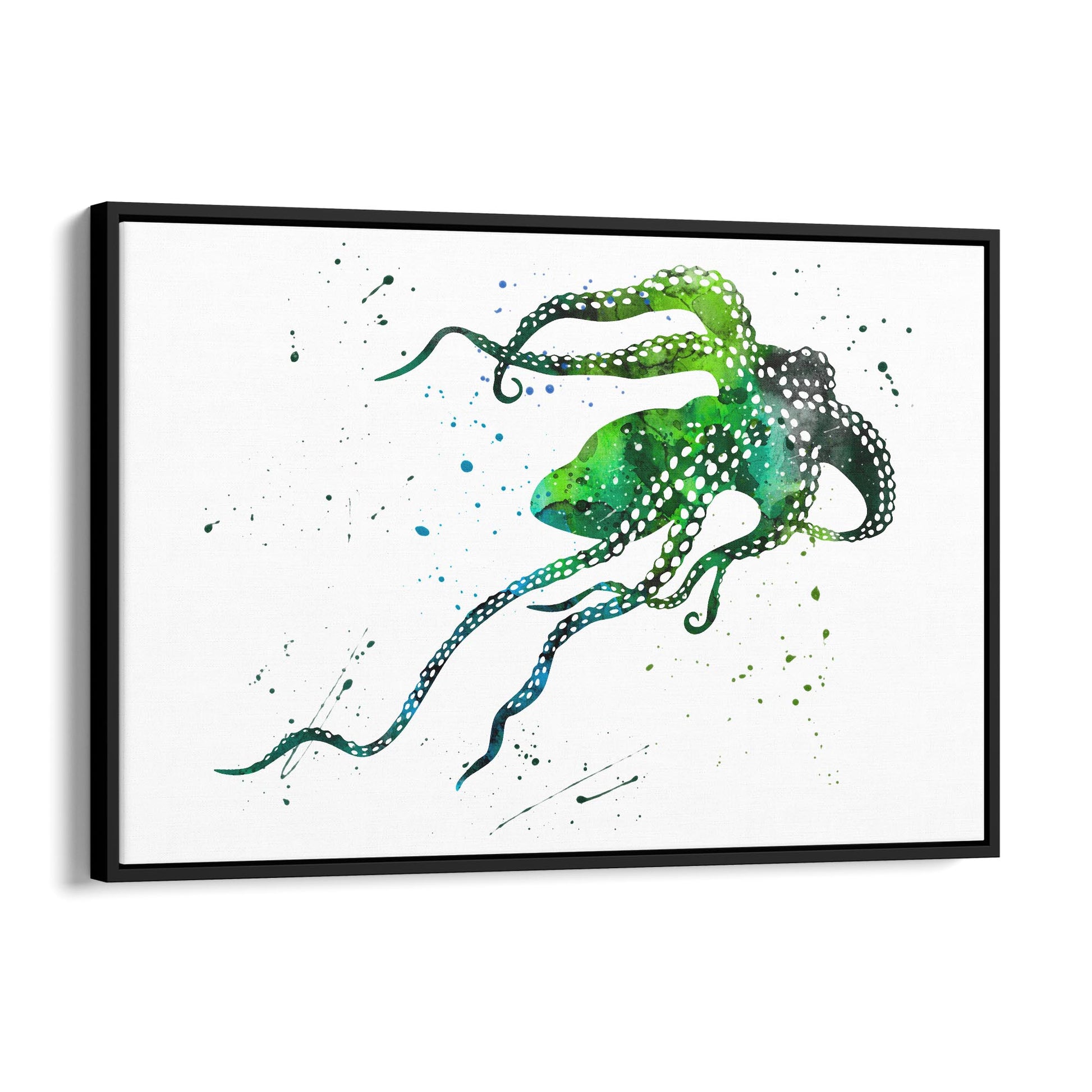 Green Cute Squid Painting Sealife Wall Art - The Affordable Art Company