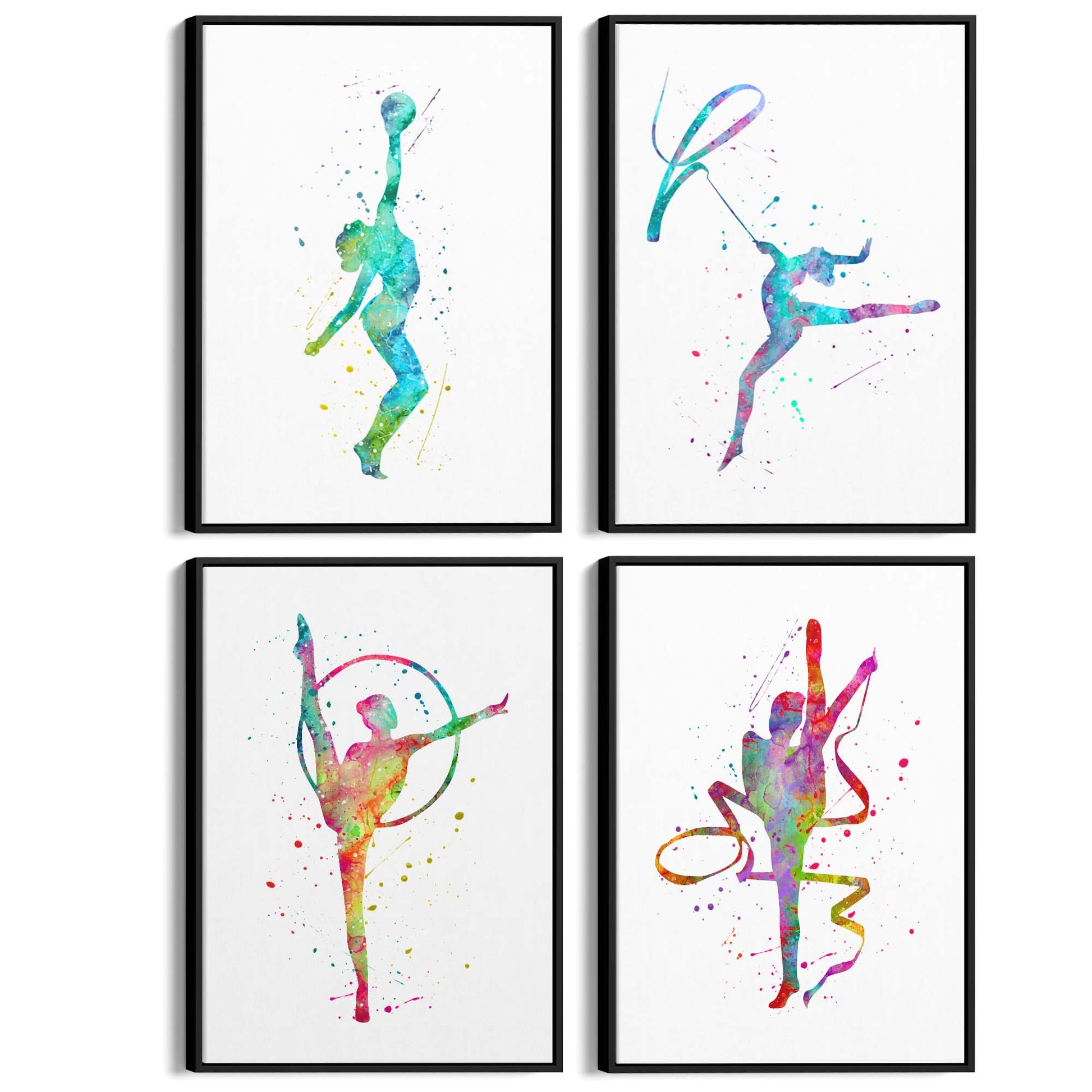 Set of 4 Cute Gymnastics Paintings Children's Bedroom Wall Art - The Affordable Art Company