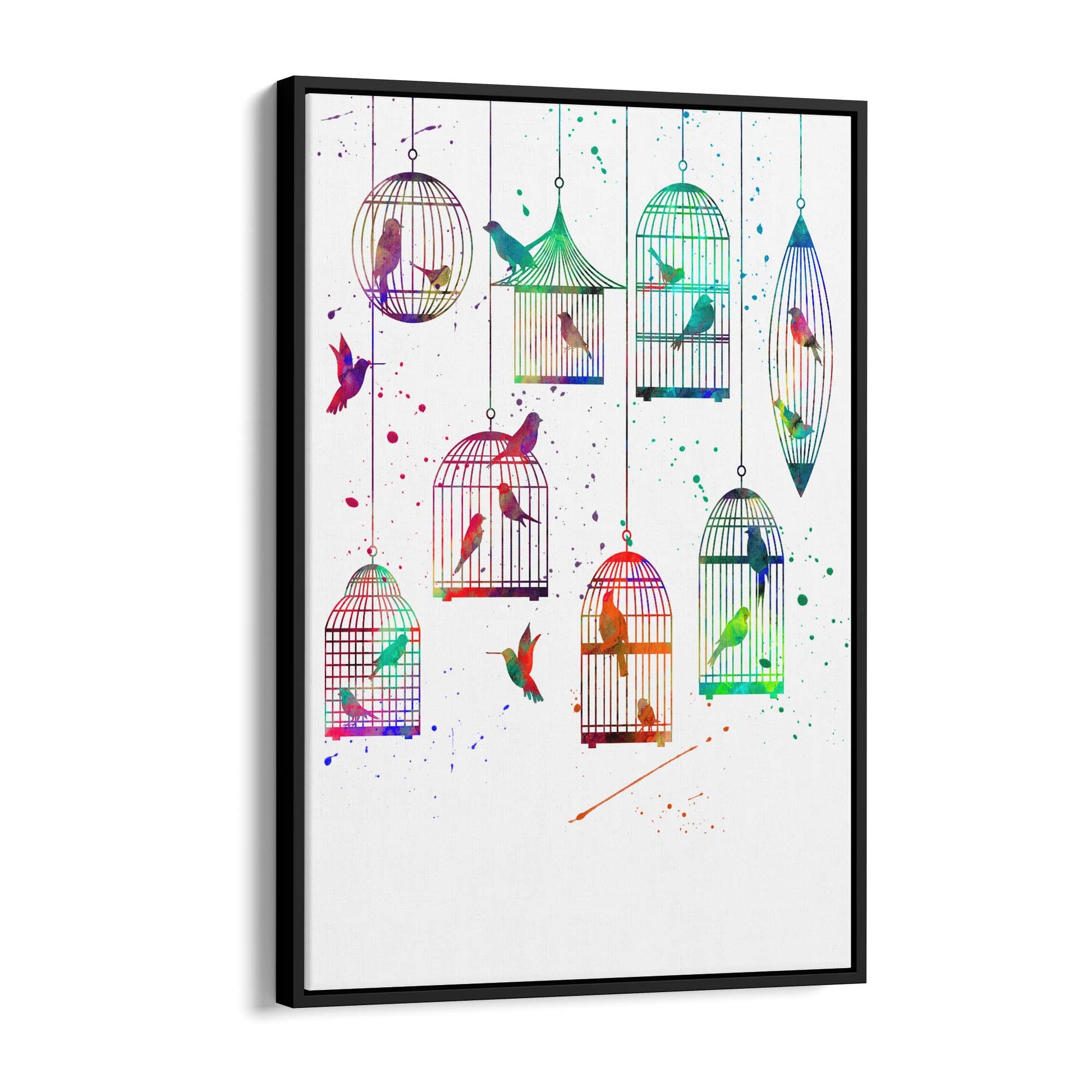 Watercolour Birds in Cages Cute Animal Wall Art - The Affordable Art Company