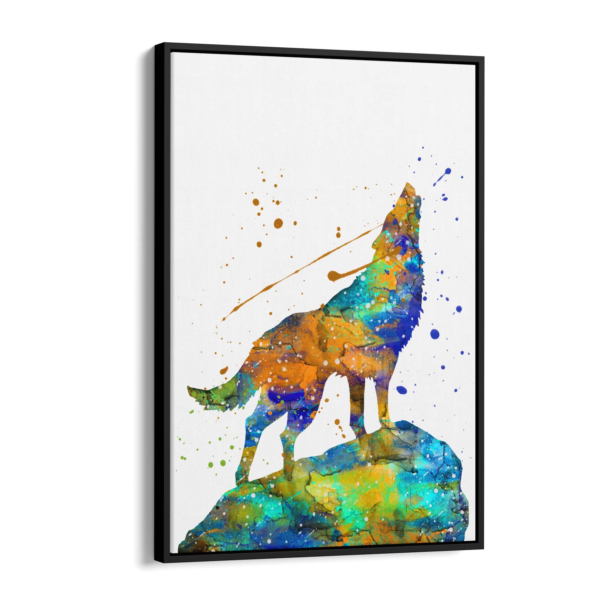 Lone Wolf Howling Animal Colourful Wall Art - The Affordable Art Company