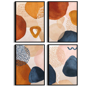 Set of 4 Abstract Painting Blue and Neutral Shapes Wall Art - The Affordable Art Company