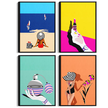 Set of 4 Retro Style Fashion Inspired Colourful Designs Wall Art - The Affordable Art Company