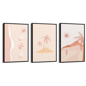 Set of Summer Coastal Pink & Pastel Wall Art - The Affordable Art Company