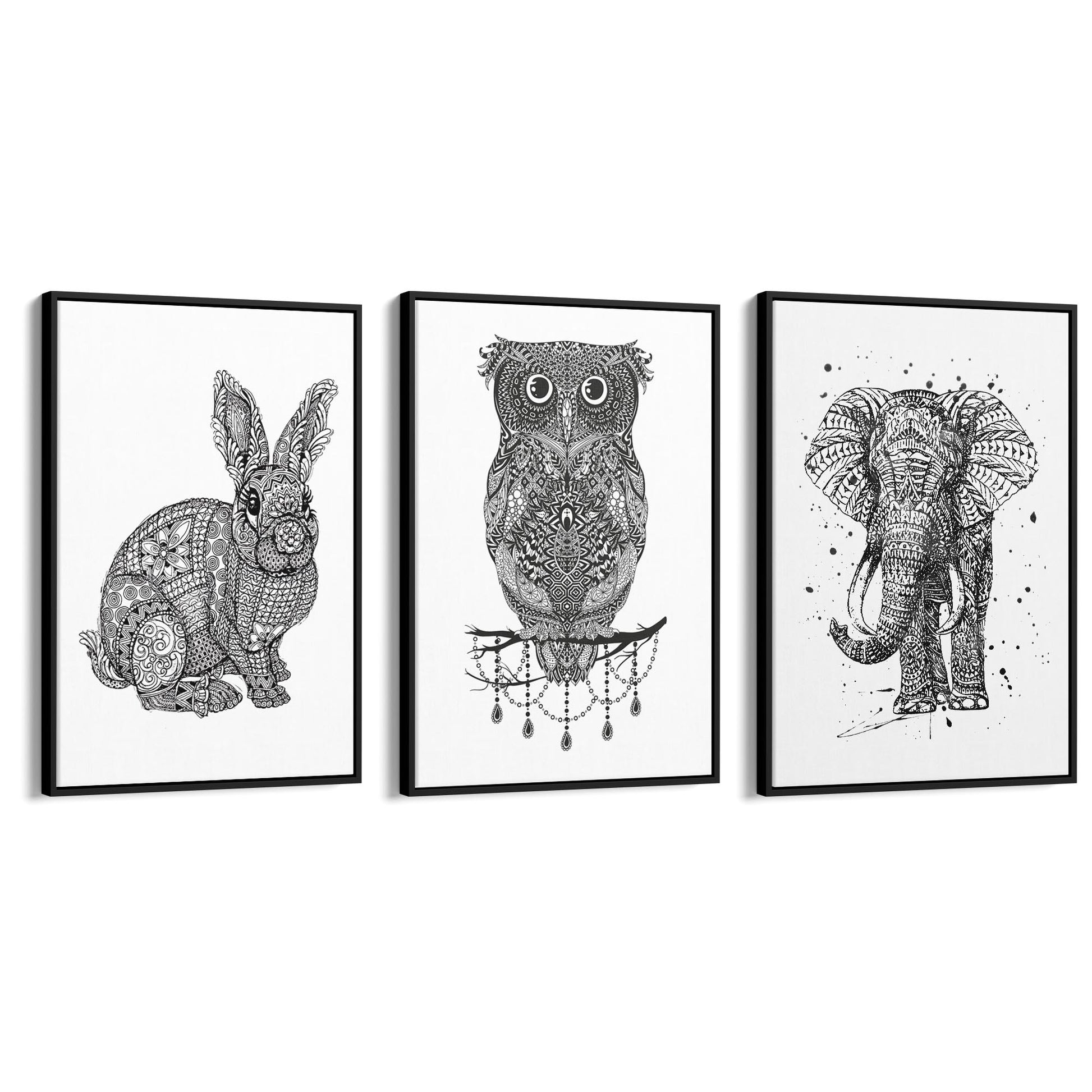 Set of Animal Mandala Pattern Abstract Wall Art #1 - The Affordable Art Company