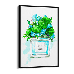 Green Floral Perfume Bottle Fashion Wall Art - The Affordable Art Company