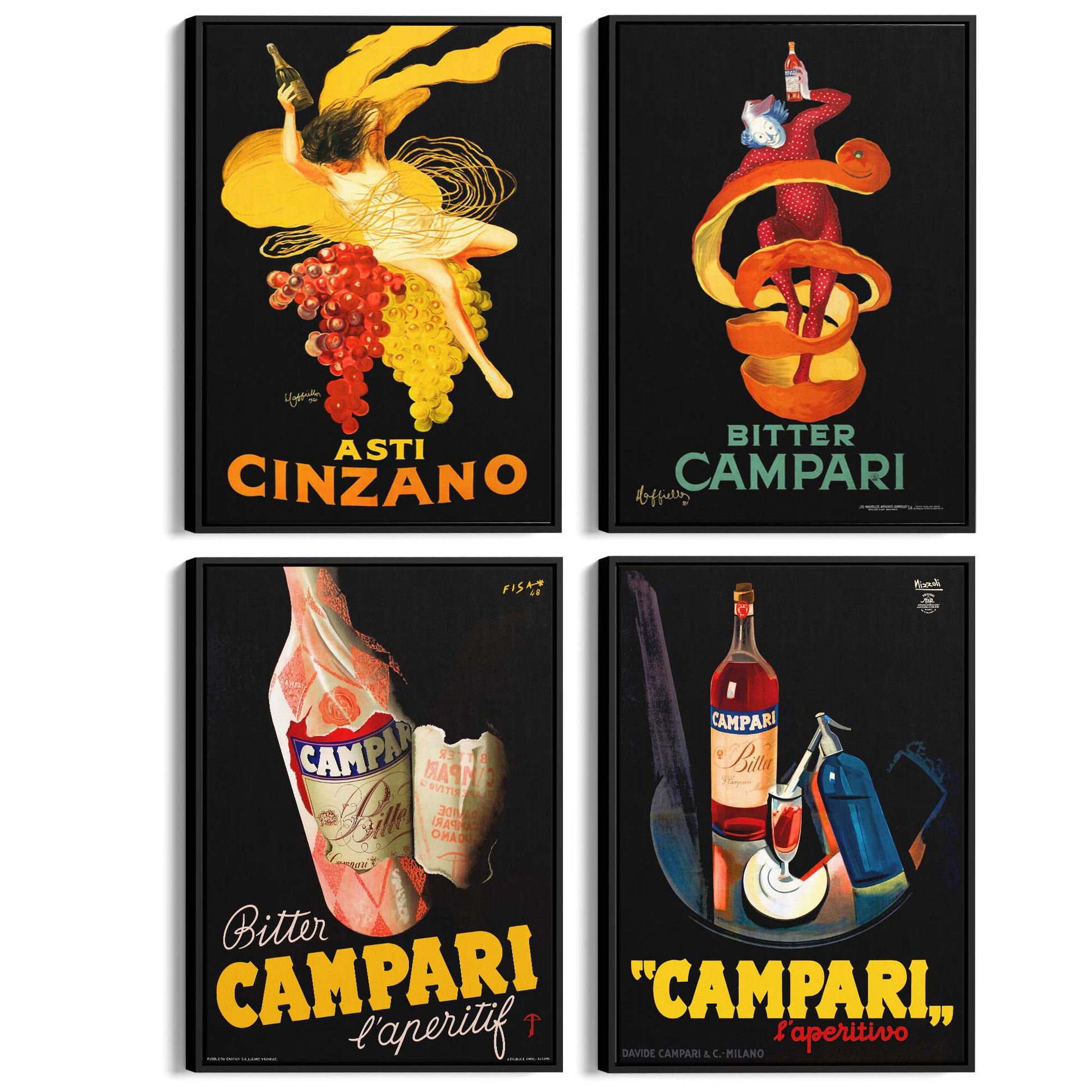Set of 4 Vintage Italian Wine Cafe Advertisements Wall Art - The Affordable Art Company