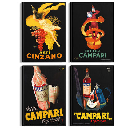 Set of 4 Vintage Italian Wine Cafe Advertisements Wall Art - The Affordable Art Company