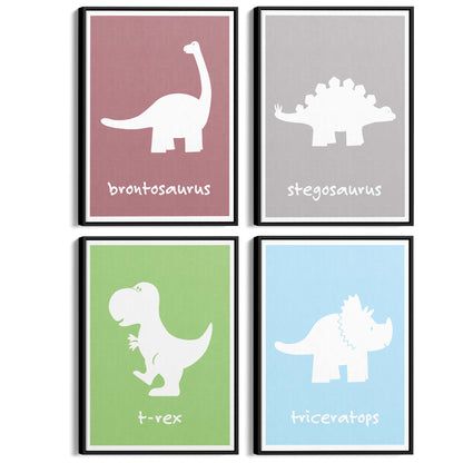 Set of 4 Cute Dinosaur Nursery Designs Wall Art - The Affordable Art Company