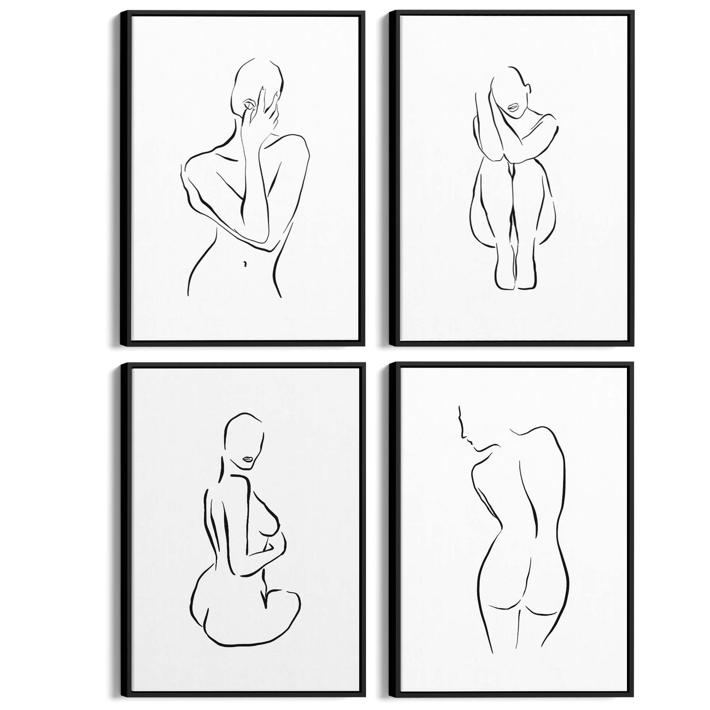 Set of 4 Nude Female Shape Bedroom Minimal Line Art - The Affordable Art Company