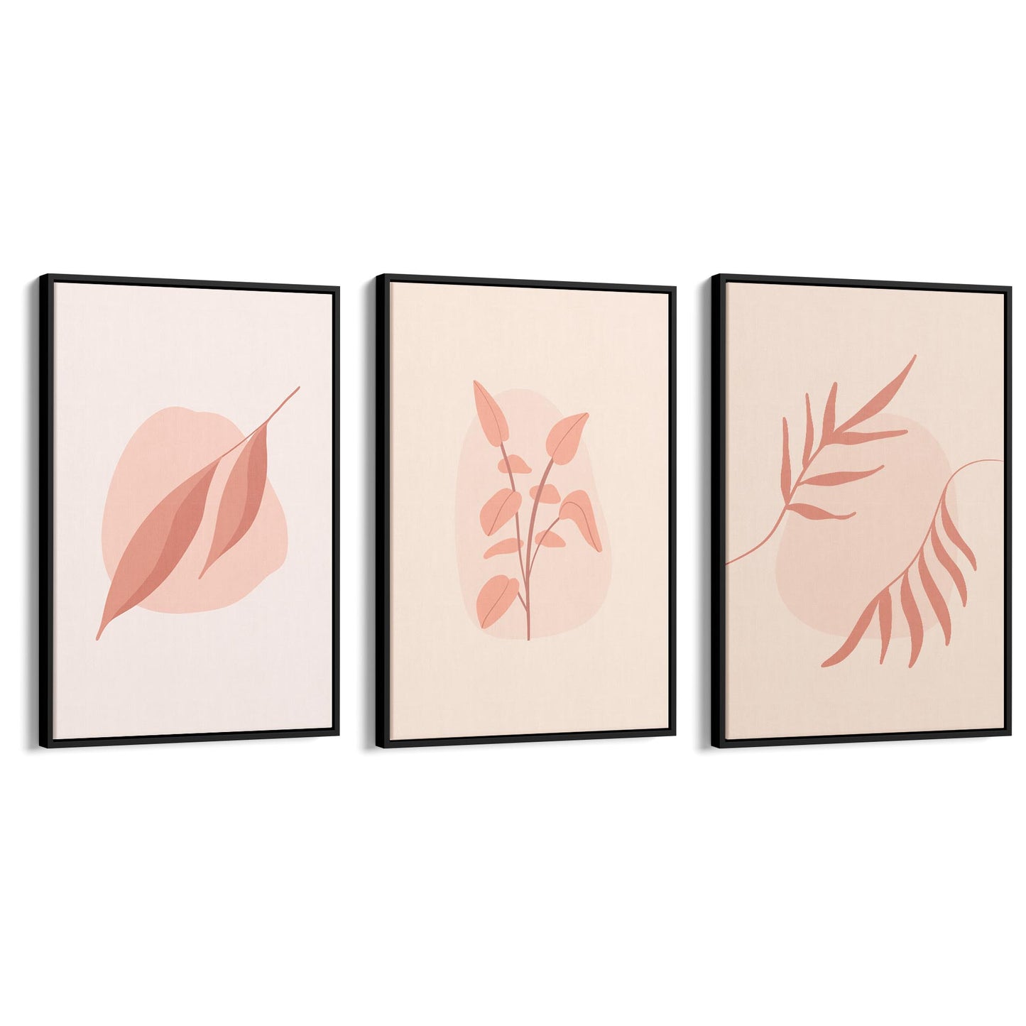 Set of Peach & Pink Leaves Pastel Abstract Wall Art - The Affordable Art Company