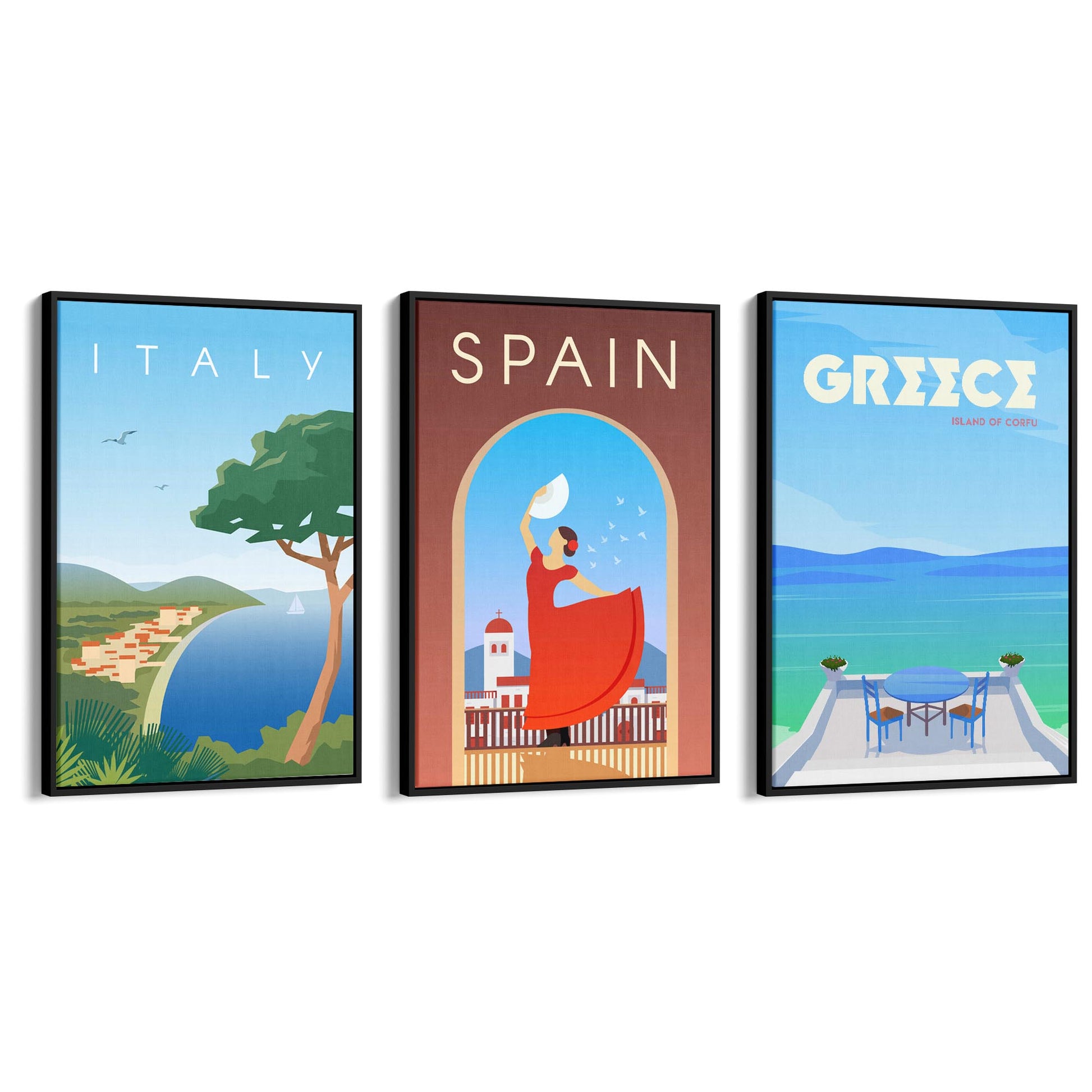 Set of Retro Travel Wall Art (Mediterranean Travel) - The Affordable Art Company