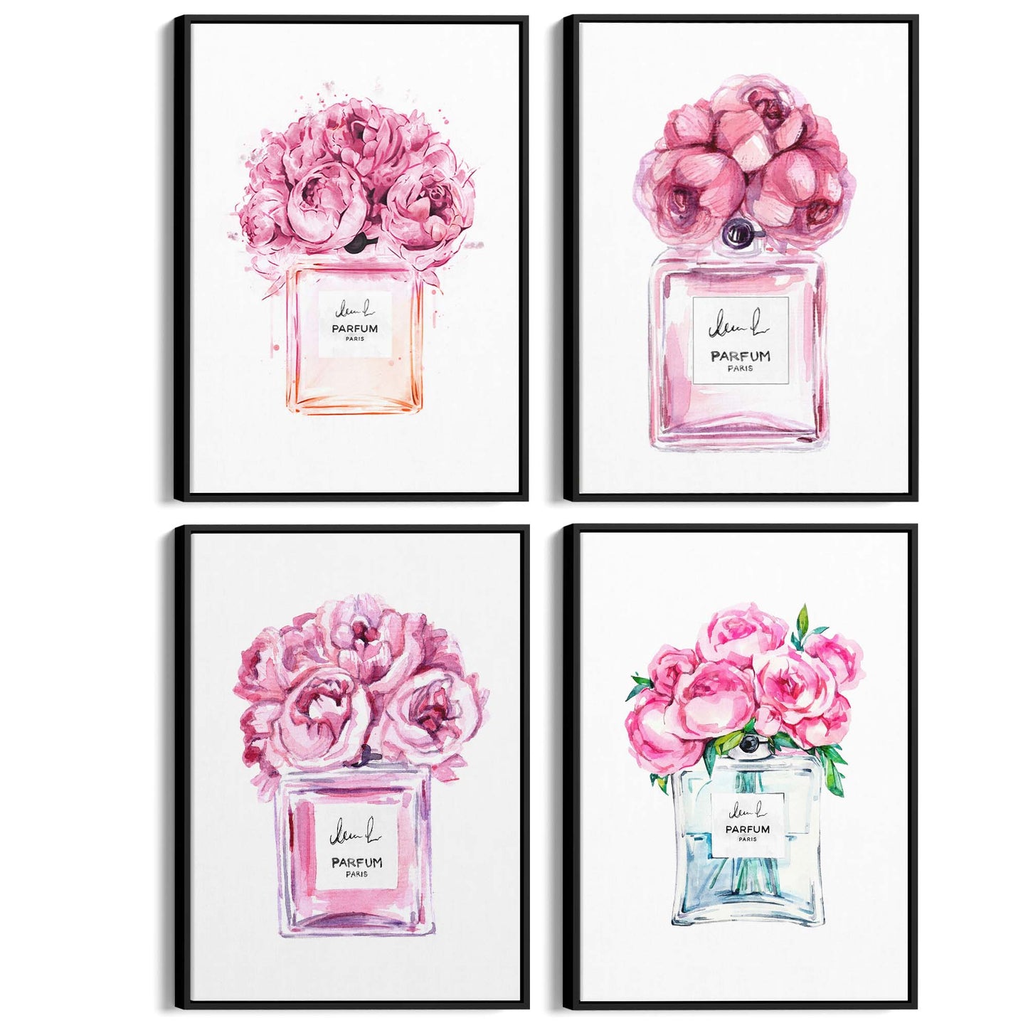 Set of 4 Perfume Bottle Painting Fashion Inspired Bedroom Wall Art - The Affordable Art Company