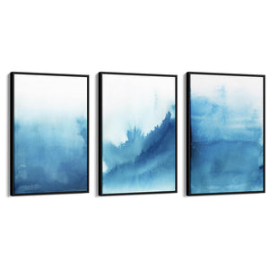 Set of Blue Ink Abstract Painting Faded Wall Art #3 - The Affordable Art Company