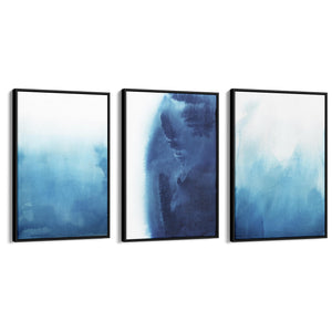 Set of Blue Ink Abstract Painting Faded Wall Art #1 - The Affordable Art Company