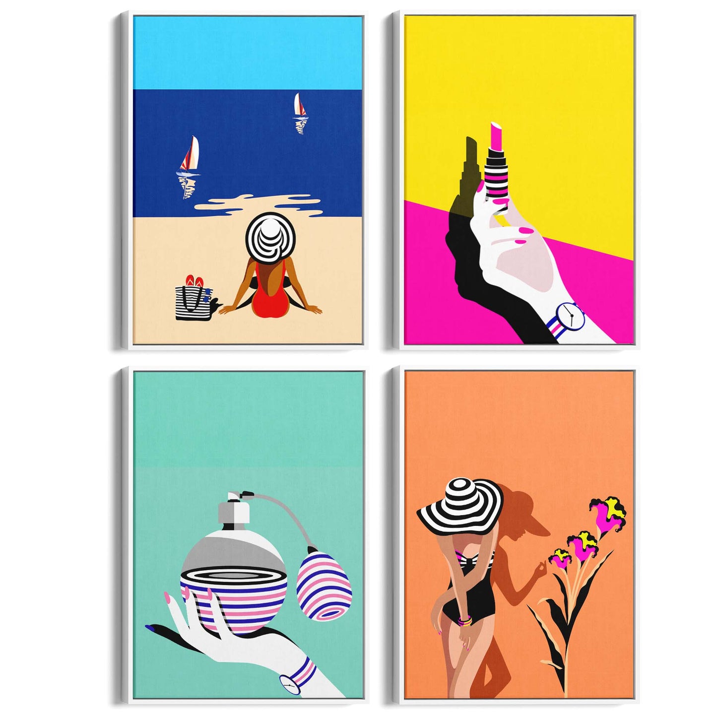 Set of 4 Retro Style Fashion Inspired Colourful Designs Wall Art - The Affordable Art Company