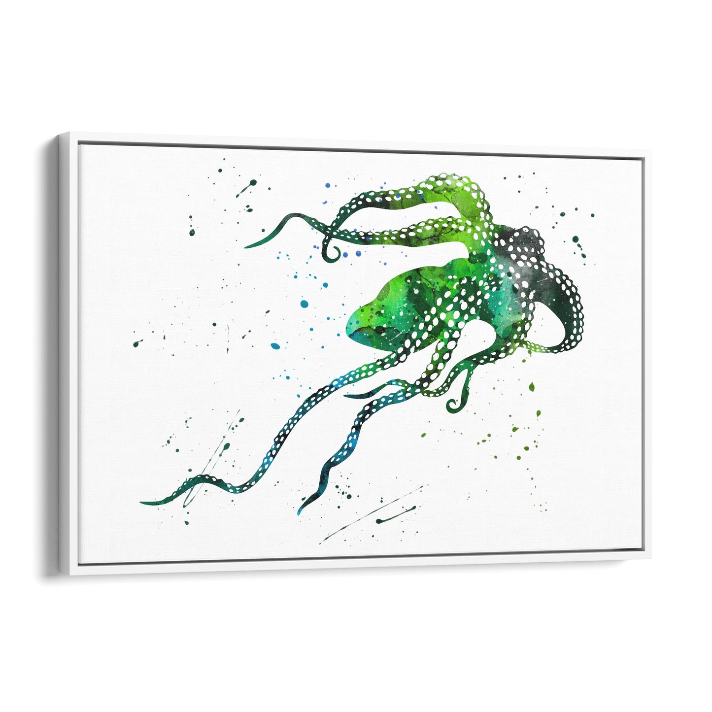 Green Cute Squid Painting Sealife Wall Art - The Affordable Art Company