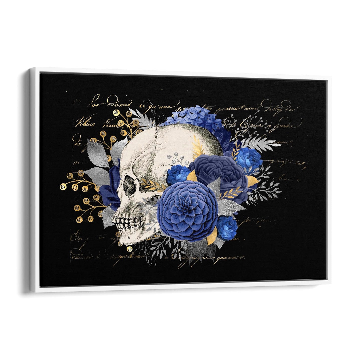 Blue Floral Skull Fashion Girls Bedroom Wall Art #2 - The Affordable Art Company