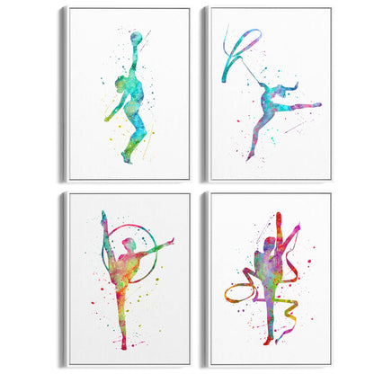 Set of 4 Cute Gymnastics Paintings Children's Bedroom Wall Art - The Affordable Art Company